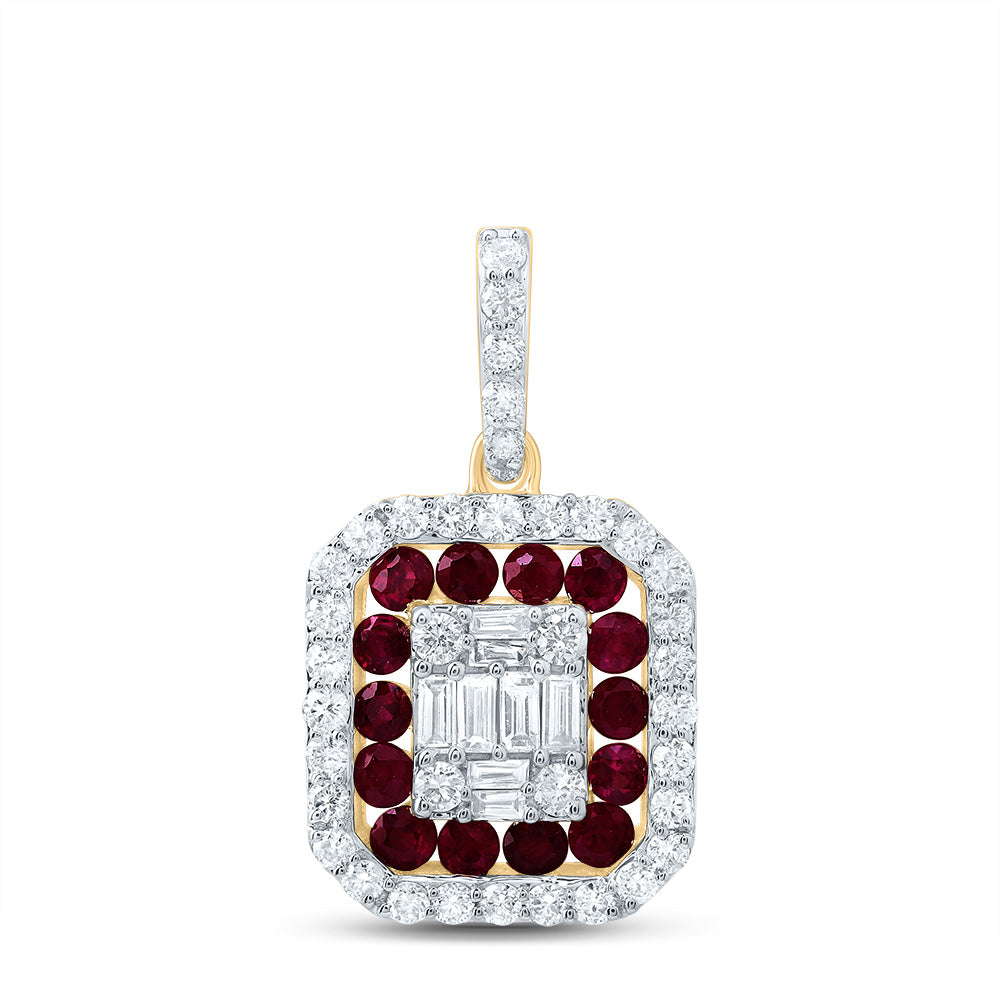 14K Yellow Gold 1/3 CTW-Natural Diamond 1/4 CTW-Rd-Ru Natural Gemstone Octagon Pendant 1.38 Gram