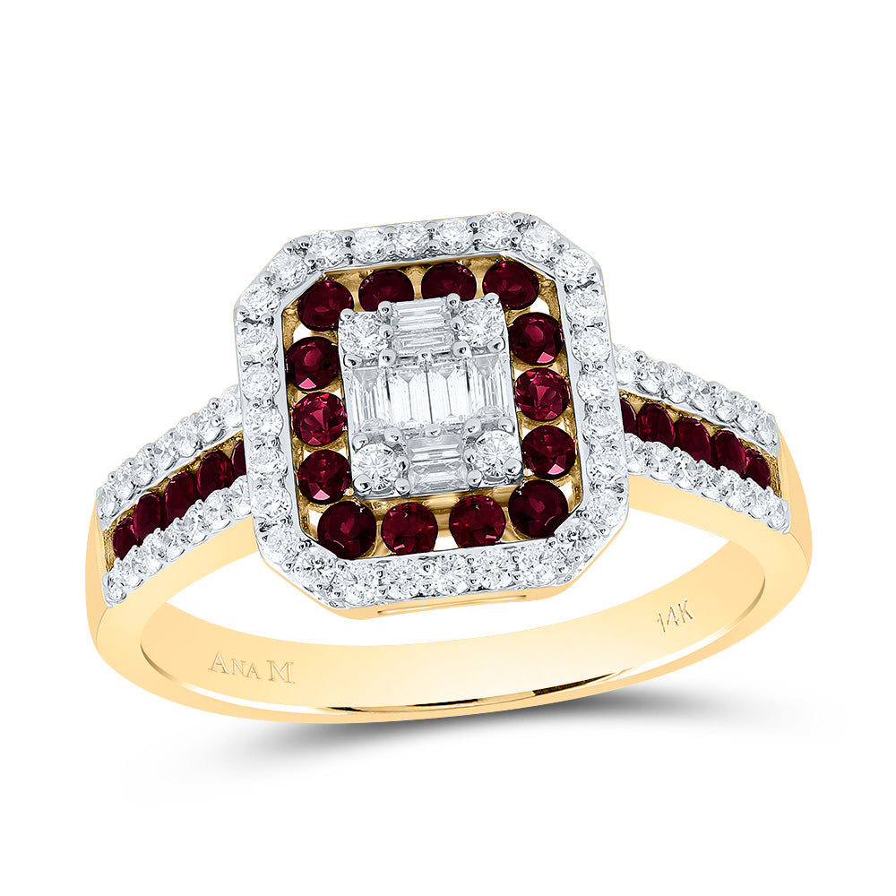 14K Yellow Gold 3/8 CTW-Natural Diamond 3/8 CTW-Rd-Ru Natural Gemstone Octagon Ring 3.85 Gram