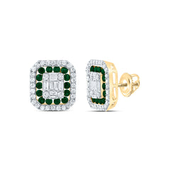 14K Yellow Gold 5/8 CTW-Natural Diamond 1/2 CTW-Rd-Em Natural Gemstone Octagon Stud Earring 2.82 Gram