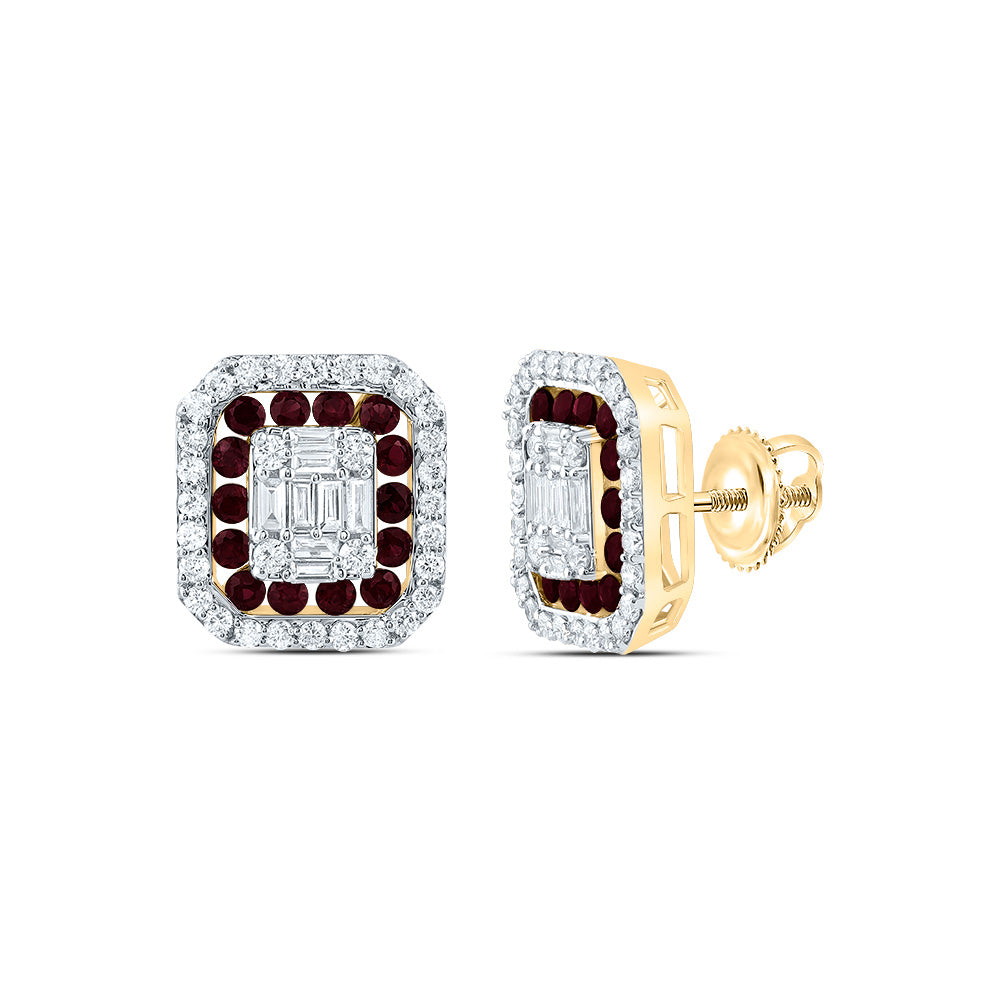 5/8CTW-DIA ANA M 1/2CTW-RD-RU NAT GEM OCTAGON STUD EARRING
