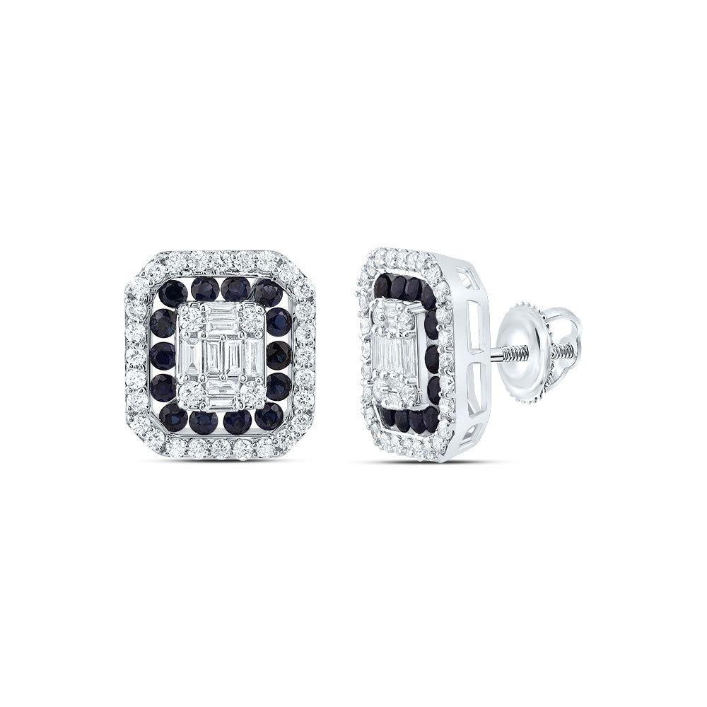 14K White Gold 5/8 CTW-Natural Diamond 1/2 CTW-Rd-Bs Natural Gemstone Octagon Stud Earring 2.97 Gram