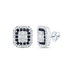 14K White Gold 5/8 CTW-Natural Diamond 1/2 CTW-Rd-Bs Natural Gemstone Octagon Stud Earring 2.97 Gram