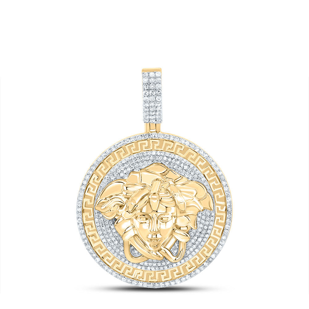 10K Yellow Gold 1 1/3 CTW-Natural Diamond Medusa Mens Charm 11.91 Gram