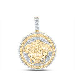10K Yellow Gold 1 1/3 CTW-Natural Diamond Medusa Mens Charm 11.91 Gram