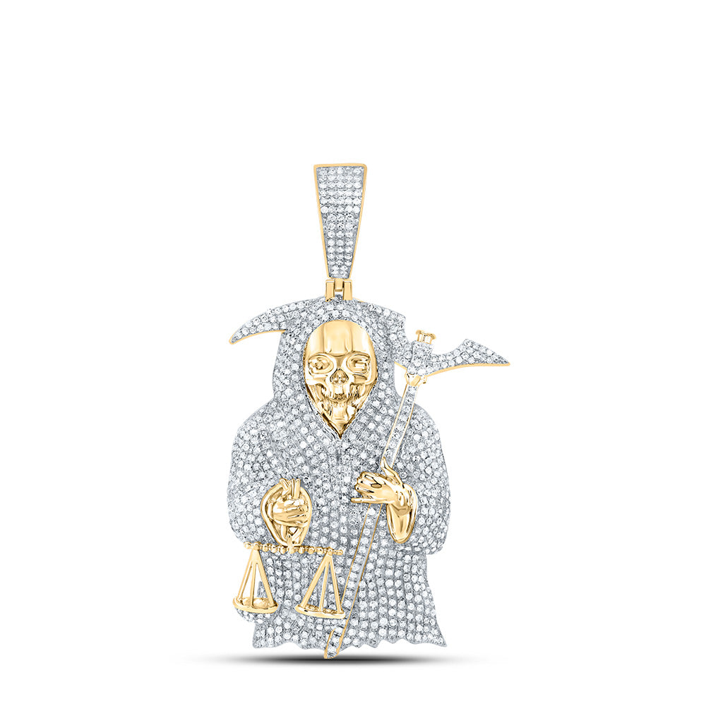 10K Yellow Gold 2 1/4 CTW-Natural Diamond Santa Muerte Mens Charm 12.50 Gram