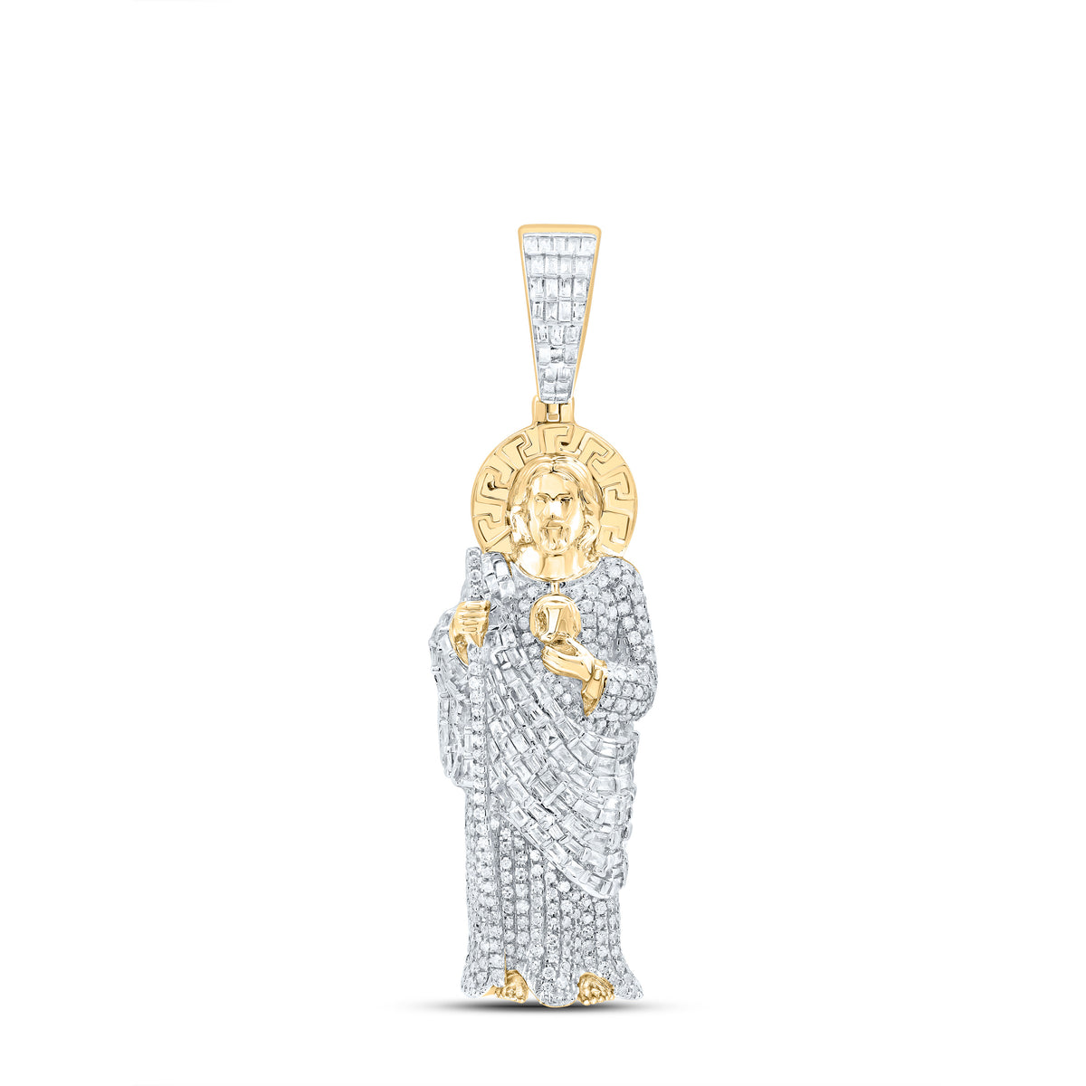 10K Yellow Gold 1 1/2 CTW-Natural Diamond Saint Jude Mens Charm 9.49 Gram