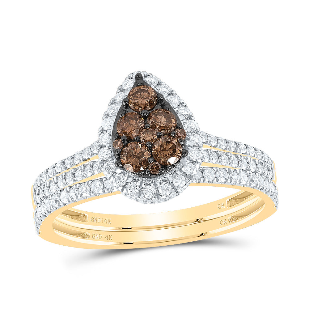 3/4CTW-DIA CN COGNAC NATURAL PEAR BRIDAL SET