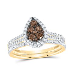 3/4CTW-DIA CN COGNAC NATURAL PEAR BRIDAL SET