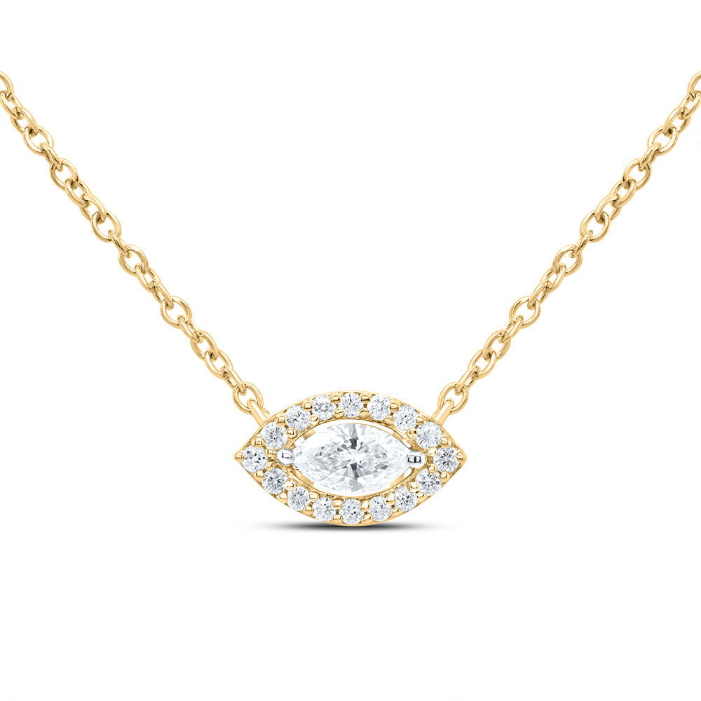 14K Yellow Gold 1/5 Ct-Natural Diamond Fashion Marquise Necklace (18 Inch ) 0.80 Gram