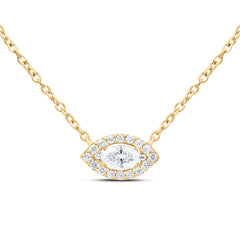 14K Yellow Gold 1/5 Ct-Natural Diamond Fashion Marquise Necklace (18 Inch ) 0.80 Gram