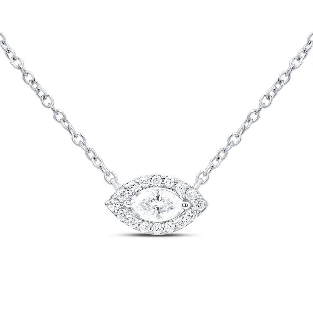 14K White Gold 1/5 Ct-Natural Diamond Fashion Marquise Necklace (18 Inch ) 0.44 Gram