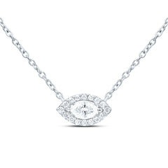 14K White Gold 1/5 Ct-Natural Diamond Fashion Marquise Necklace (18 Inch ) 0.44 Gram