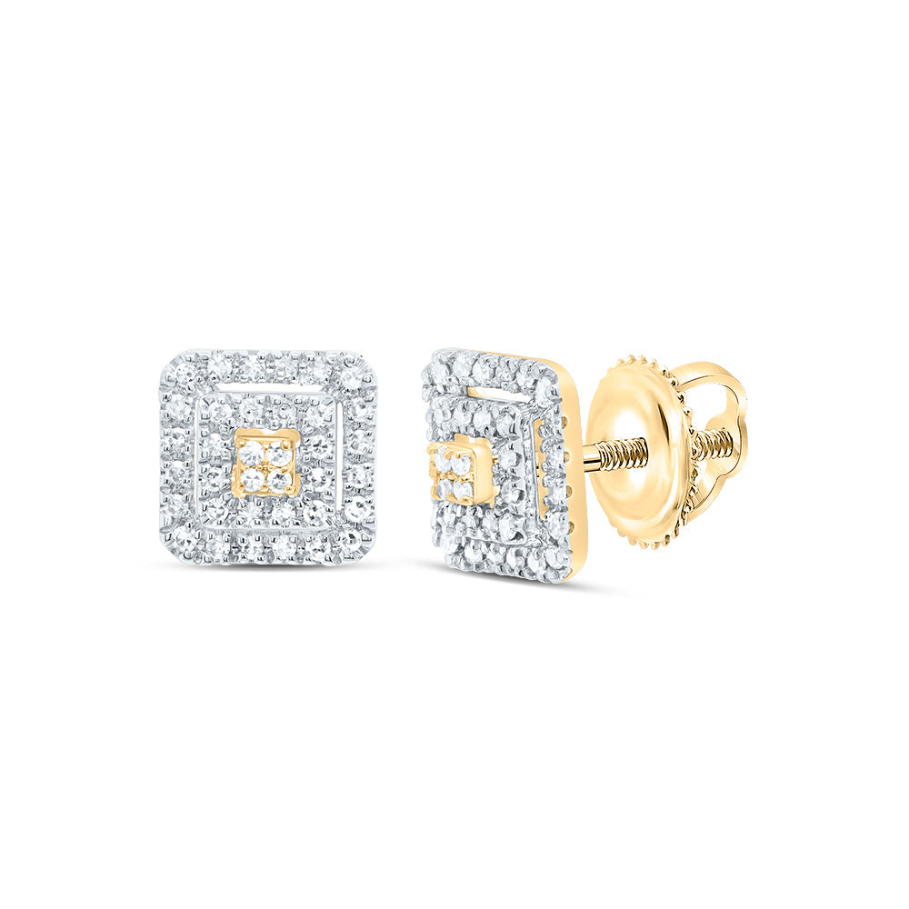 10K Yellow Gold 1/5 CTW-Natural Diamond Gift Square Stud Earring 1.08 Gram