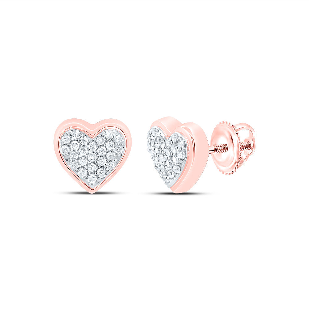 10K Rose Gold 1/8 CTW-Natural Diamond Gift Heart Stud Earring 1.33 Gram