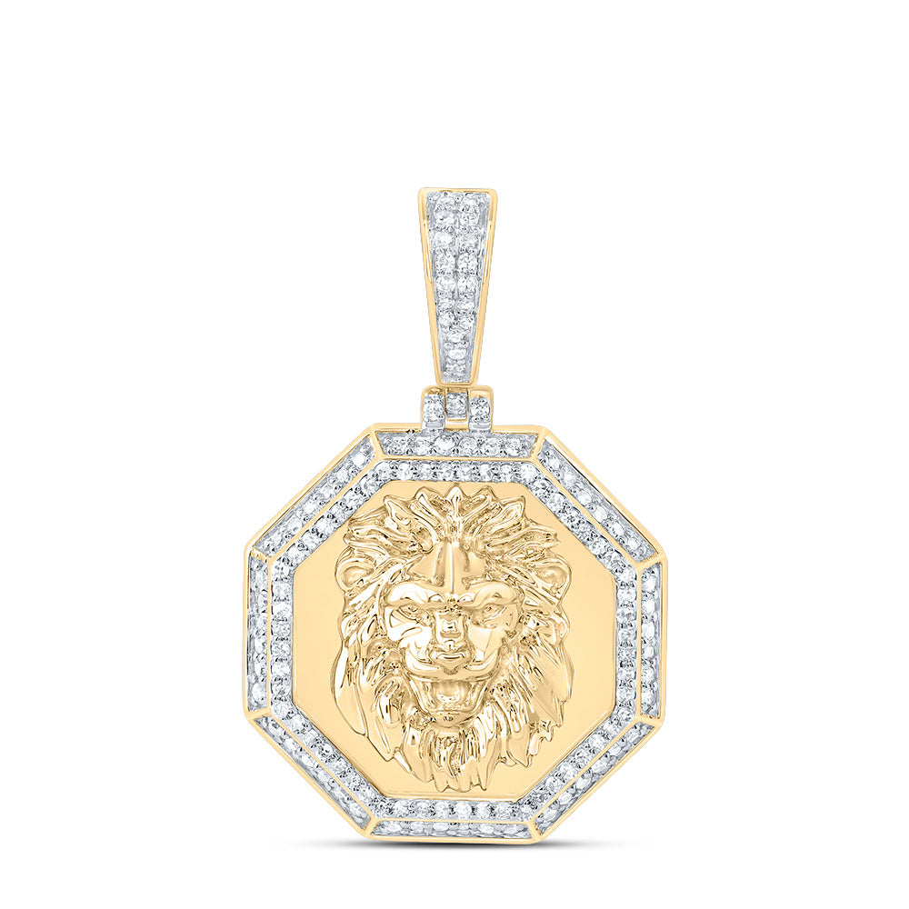 3/8CTW-DIA NK FASHION LION FACE  OCTAGON MEN'S CHARM