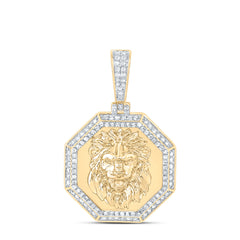 3/8CTW-DIA NK FASHION LION FACE  OCTAGON MEN'S CHARM