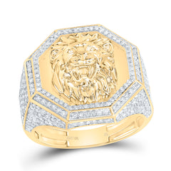 1 1/2CTW-DIA NK FASHION LION FACE OCTAGON MEN'S RING