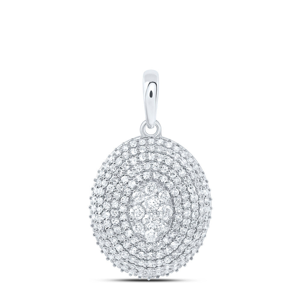 10K White Gold 7/8 CTW-Natural Diamond Fashion Oval Pendant 1.95 Gram