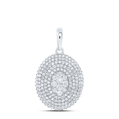10K White Gold 7/8 CTW-Natural Diamond Fashion Oval Pendant 1.95 Gram