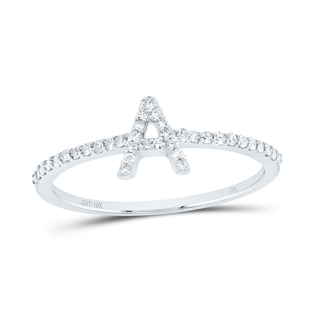 10K White Gold 1/6 CTW-Natural Diamond Gift Initial "A" Ring 1.20 Gram