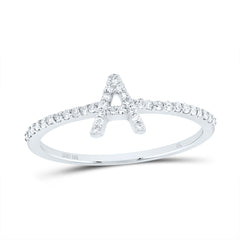 10K White Gold 1/6 CTW-Natural Diamond Gift Initial "A" Ring 1.20 Gram