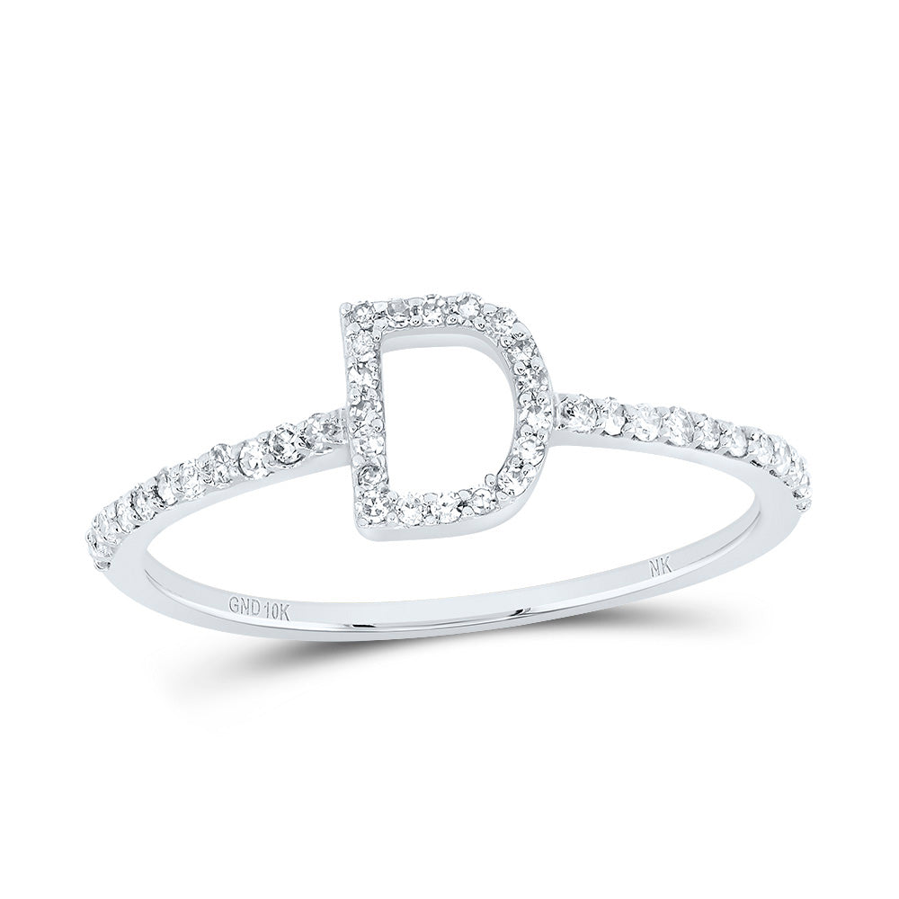 10K White Gold 1/6 CTW-Natural Diamond Gift Initial "D" Ring 1.16 Gram
