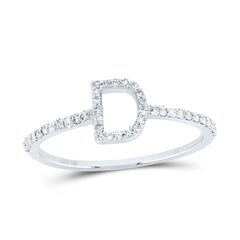 10K White Gold 1/6 CTW-Natural Diamond Gift Initial "D" Ring 1.16 Gram