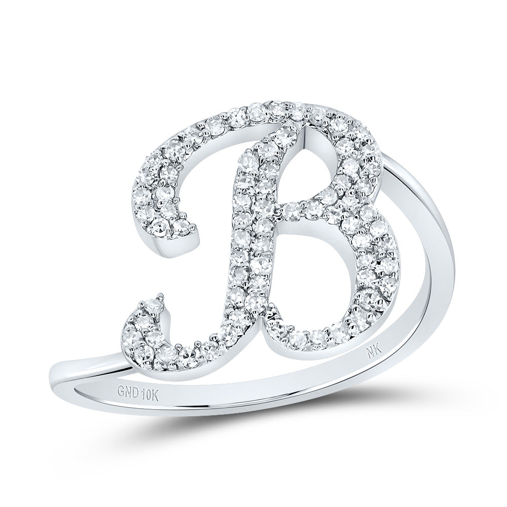 10K White Gold 1/4 CTW-Natural Diamond Gift Initial "B" Ring 2.18 Gram