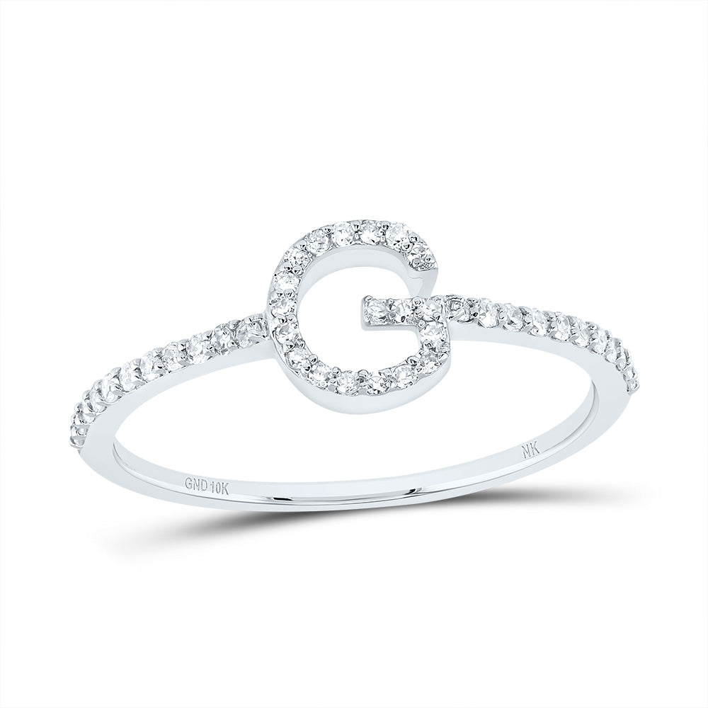 10K White Gold 1/6 CTW-Natural Diamond Gift Initial "G" Ring 1.15 Gram