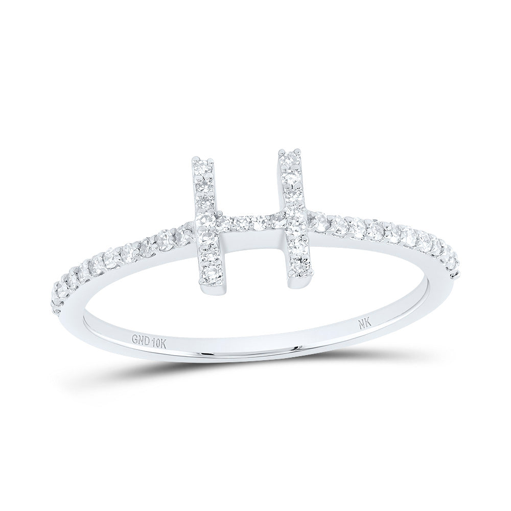 10K White Gold 1/6 CTW-Natural Diamond Gift Initial "H" Ring 1.39 Gram