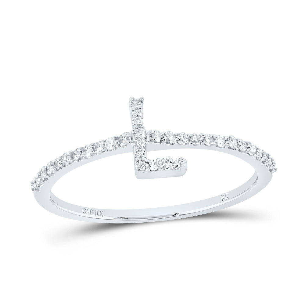 10K White Gold 1/6 CTW-Natural Diamond Gift Initial "L" Ring 1.2 Gram