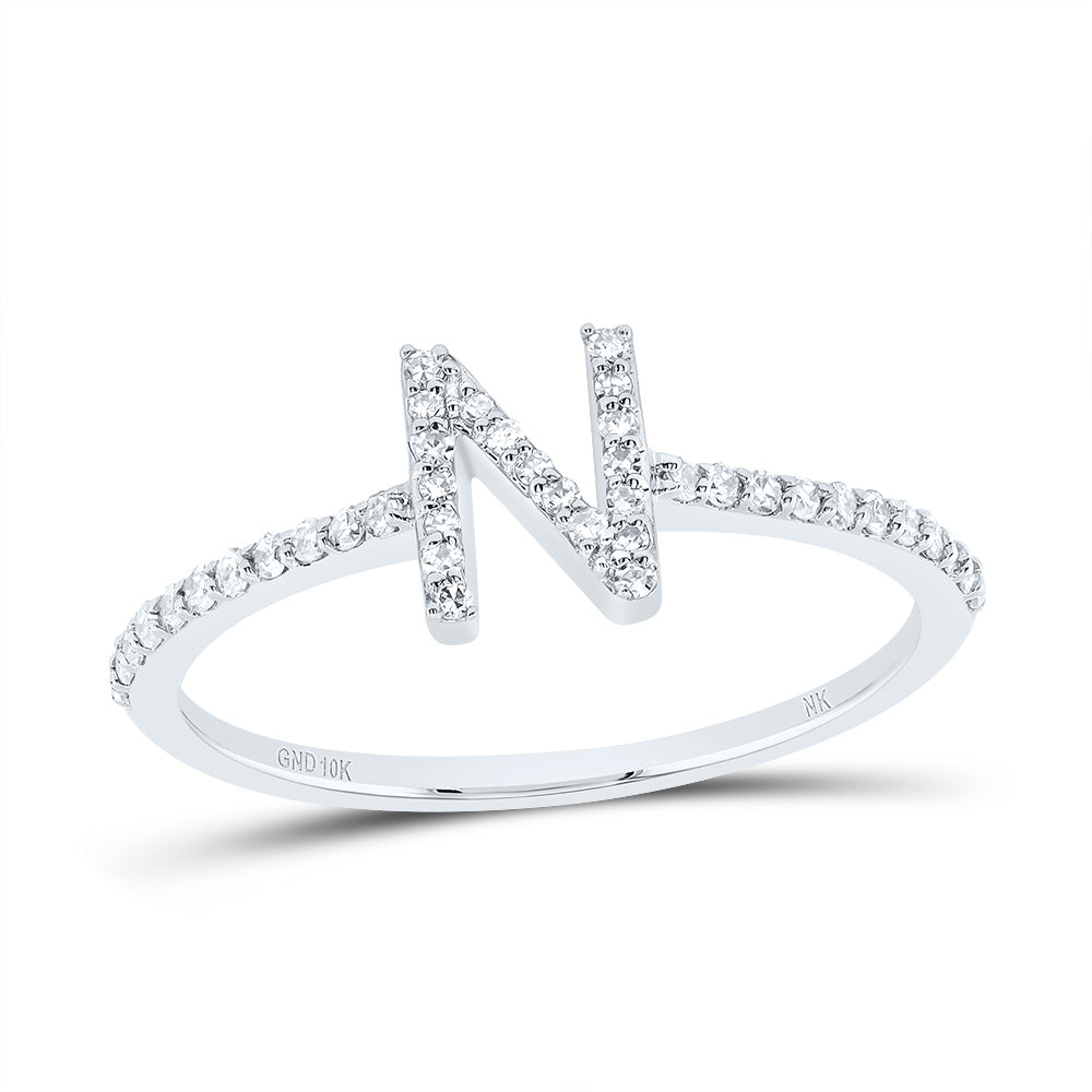 10K White Gold 1/6 CTW-Natural Diamond Gift Initial "N" Ring 1.41 Gram
