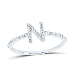 10K White Gold 1/6 CTW-Natural Diamond Gift Initial "N" Ring 1.41 Gram