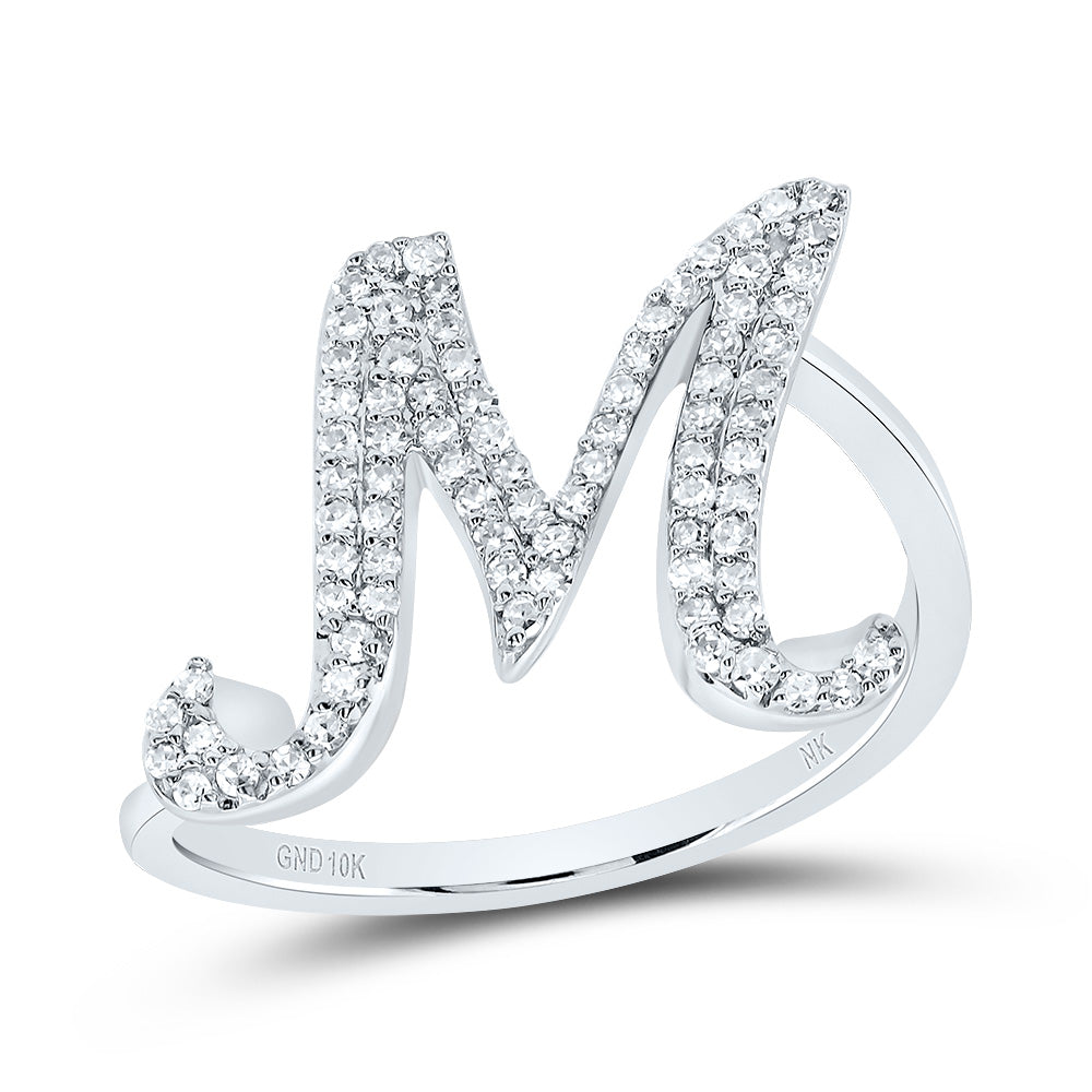 10K White Gold 1/4 CTW-Natural Diamond Gift Initial "M" Ring 2.44 Gram