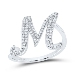 10K White Gold 1/4 CTW-Natural Diamond Gift Initial "M" Ring 2.44 Gram