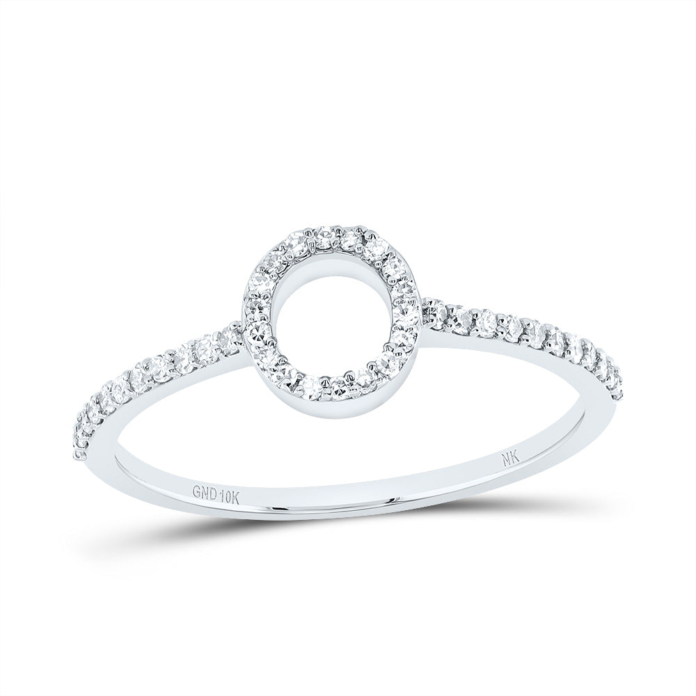 10K White Gold 1/6 CTW-Natural Diamond Gift Initial "O" Ring 1.22 Gram