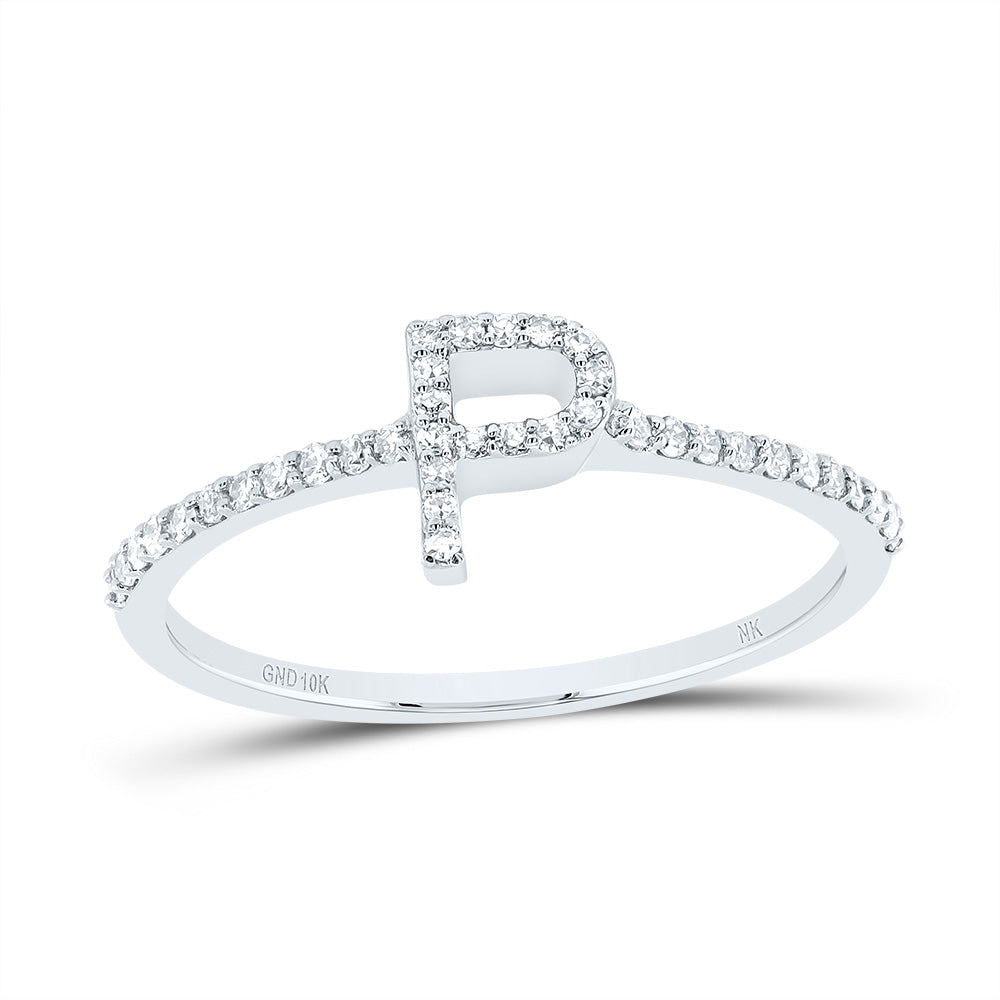 10K White Gold 1/6 CTW-Natural Diamond Gift Initial "P" Ring 1.19 Gram