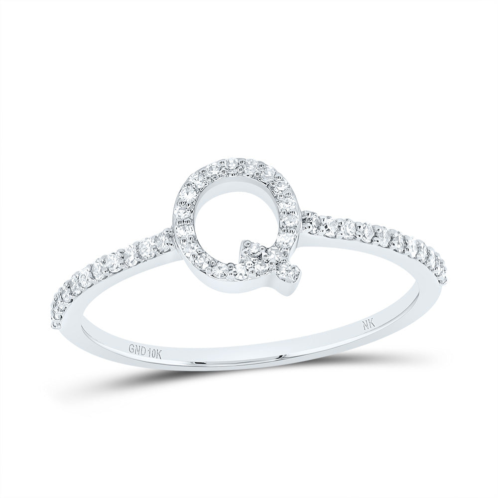 10K White Gold 1/6 CTW-Natural Diamond Gift Initial "Q" Ring 1.31 Gram