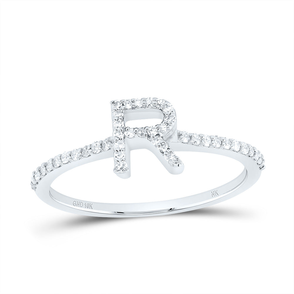 10K White Gold 1/5 CTW-Natural Diamond Gift Initial "R" Ring 1.30 Gram