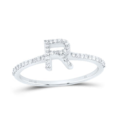 10K White Gold 1/5 CTW-Natural Diamond Gift Initial "R" Ring 1.30 Gram
