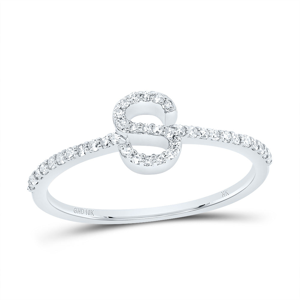 10K White Gold 1/6 CTW-Natural Diamond Gift Initial "S" Ring 1.37 Gram