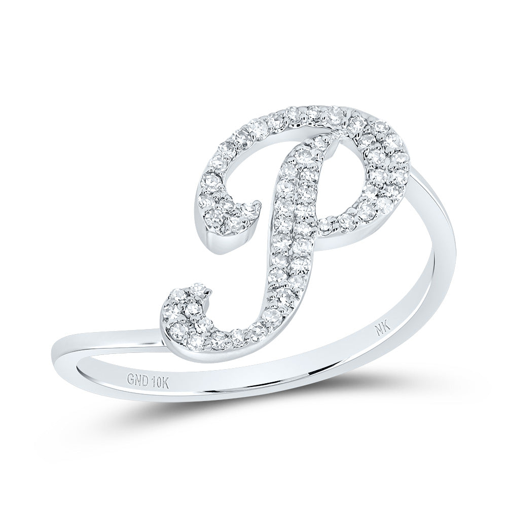 10K White Gold 1/6 CTW-Natural Diamond Gift Initial "P" Ring 1.61 Gram