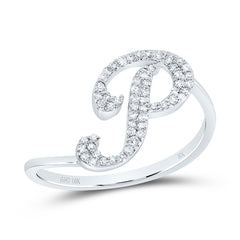 10K White Gold 1/6 CTW-Natural Diamond Gift Initial "P" Ring 1.61 Gram