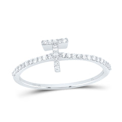 10K White Gold 1/6 CTW-Natural Diamond Gift Initial "T" Ring 1.19 Gram