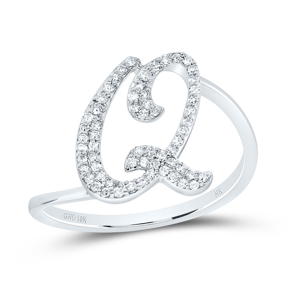 10K White Gold 1/5 CTW-Natural Diamond Gift Initial "Q" Ring 1.62 Gram