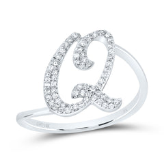 10K White Gold 1/5 CTW-Natural Diamond Gift Initial "Q" Ring 1.62 Gram