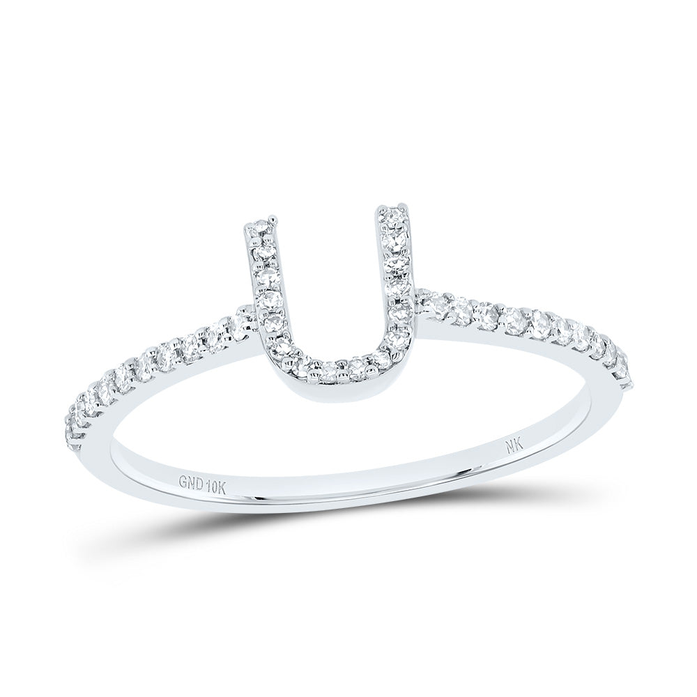 10K White Gold 1/6 CTW-Natural Diamond Gift Initial "U" Ring 1.38 Gram