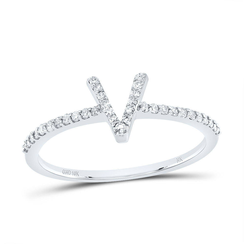 10K White Gold 1/6 CTW-Natural Diamond Gift Initial "V" Ring 1.22 Gram