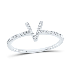 10K White Gold 1/6 CTW-Natural Diamond Gift Initial "V" Ring 1.22 Gram