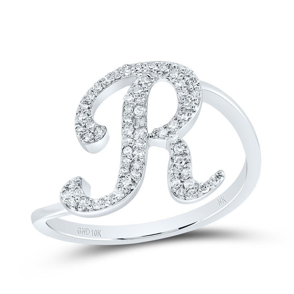 10K White Gold 1/5 CTW-Natural Diamond Gift Initial "R" Ring 1.96 Gram